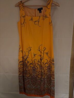 Ann Taylor Orange Midi Dress with Paisley Border Print